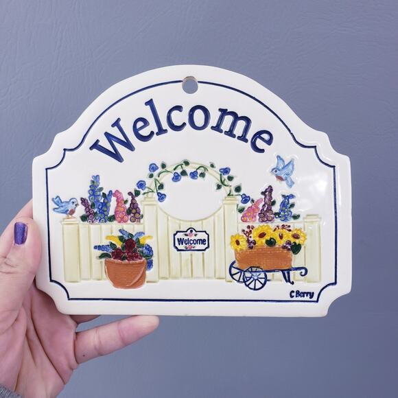 Longaberger Welcome Plaque Sign Ceramic C Berry Lot Of 6, 2 Signed by C Berry - Picture 15 of 16